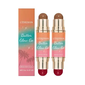 Multi-purpose Contour Stick, Double-Head Contour Eyeshadow Blush, Lightweight Makeup for Eyes, Lips & Cheeks, Light Brown/Light Pink(7.6g/ 0.27 OZ)(2pcs)