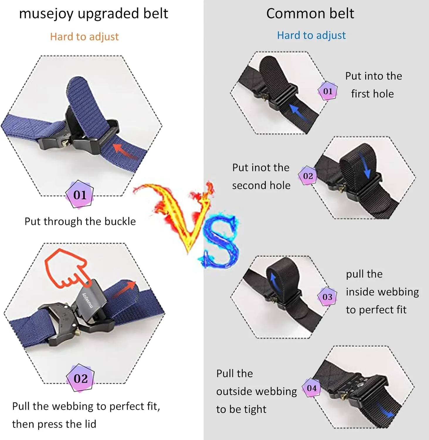 MUSEJOY Tactical Belts For Men, 1.5" Nylon Web Work Belt with Heavy Duty Quick Release Tactical Belt