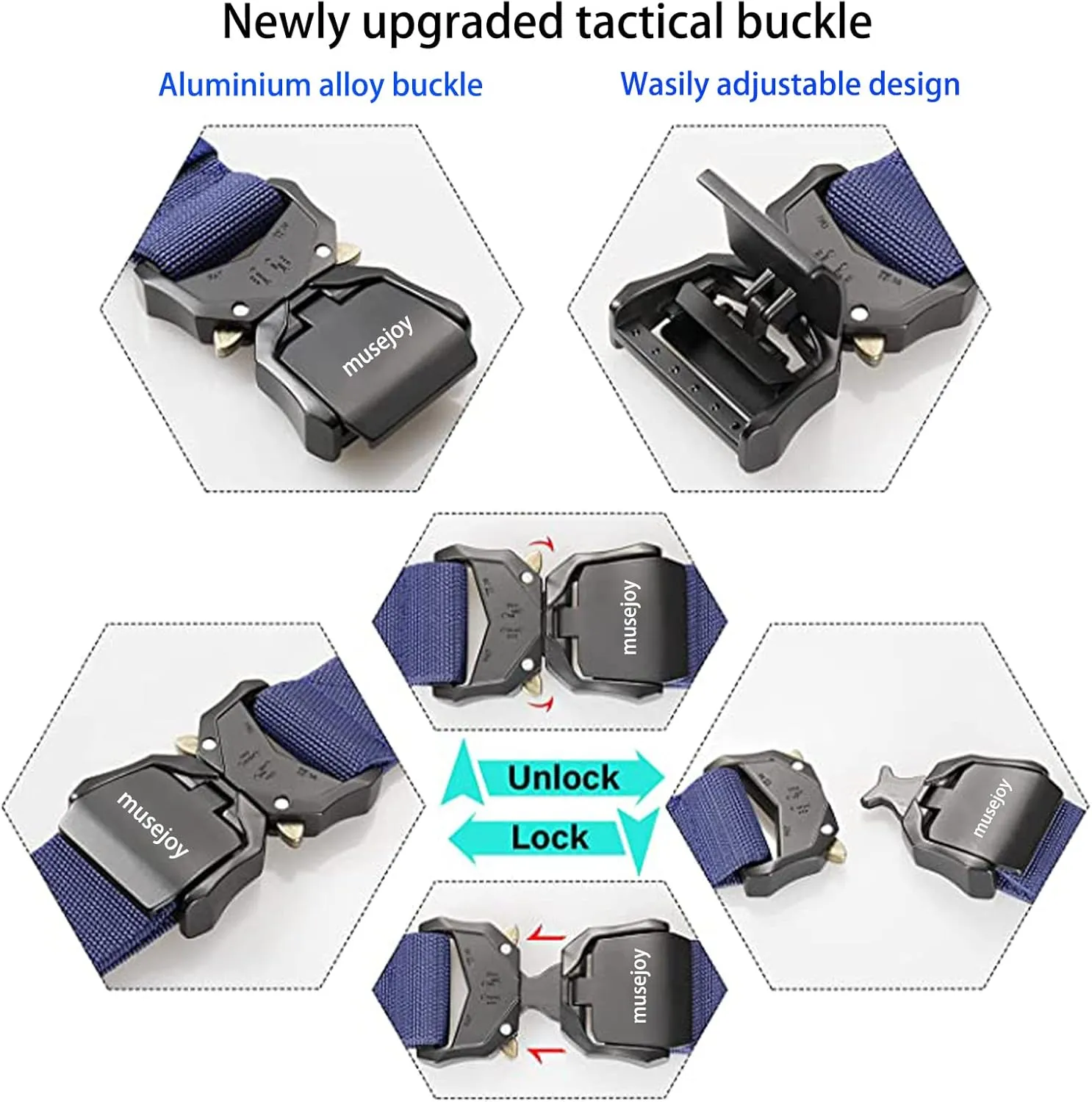 MUSEJOY Tactical Belts For Men, 1.5" Nylon Web Work Belt with Heavy Duty Quick Release Tactical Belt