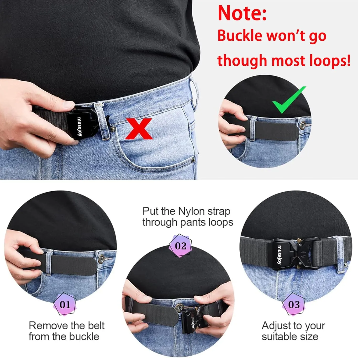 MUSEJOY Tactical Belts For Men, 1.5" Nylon Web Work Belt with Heavy Duty Quick Release Tactical Belt