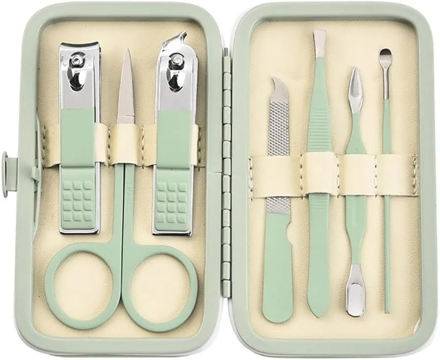 Nail Clippers Set Fingernail Manicure Professional Manicure Pedicure Set Matcha Green 7-Piece Manicure and Enhancement Tool Set Nail Clippers Set Nail Clippers