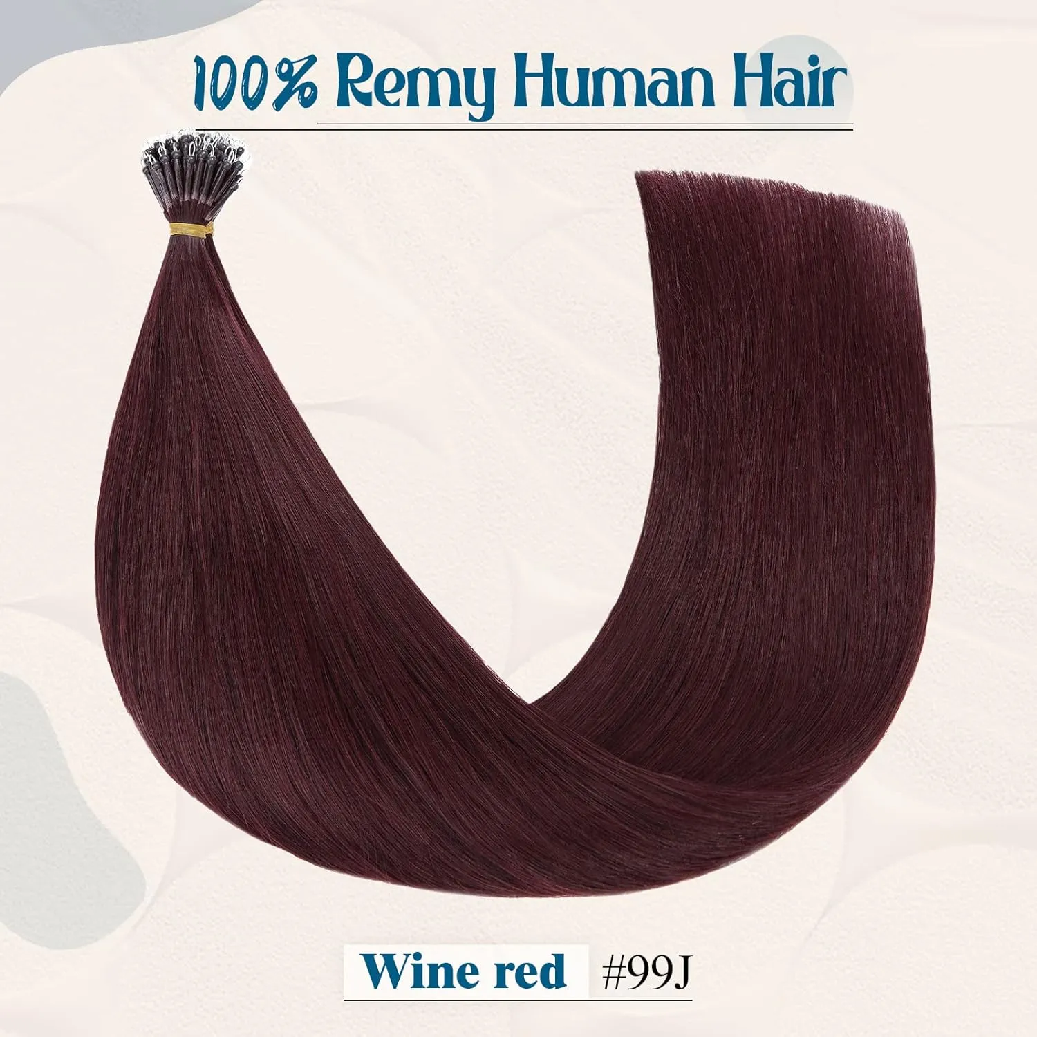 Nano Ring Human Hair Extensions Pre Bonded Keratin Fusion Stick Tip Iron Loop Link 50 strands 50g Straight Micro Bead Remy Hairpiece for Women Highlighted 16inch Wine Red #99J