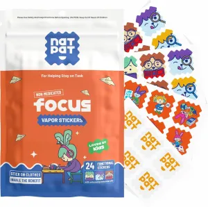 NATPAT Focus Patch Focus Enhancing Stickers for Kids and Adults - Healthy Brain Supports for Attention, Focus, and Concentration - Chemical and Drug Free - 24 Count - BuzzPatch Natural Patch