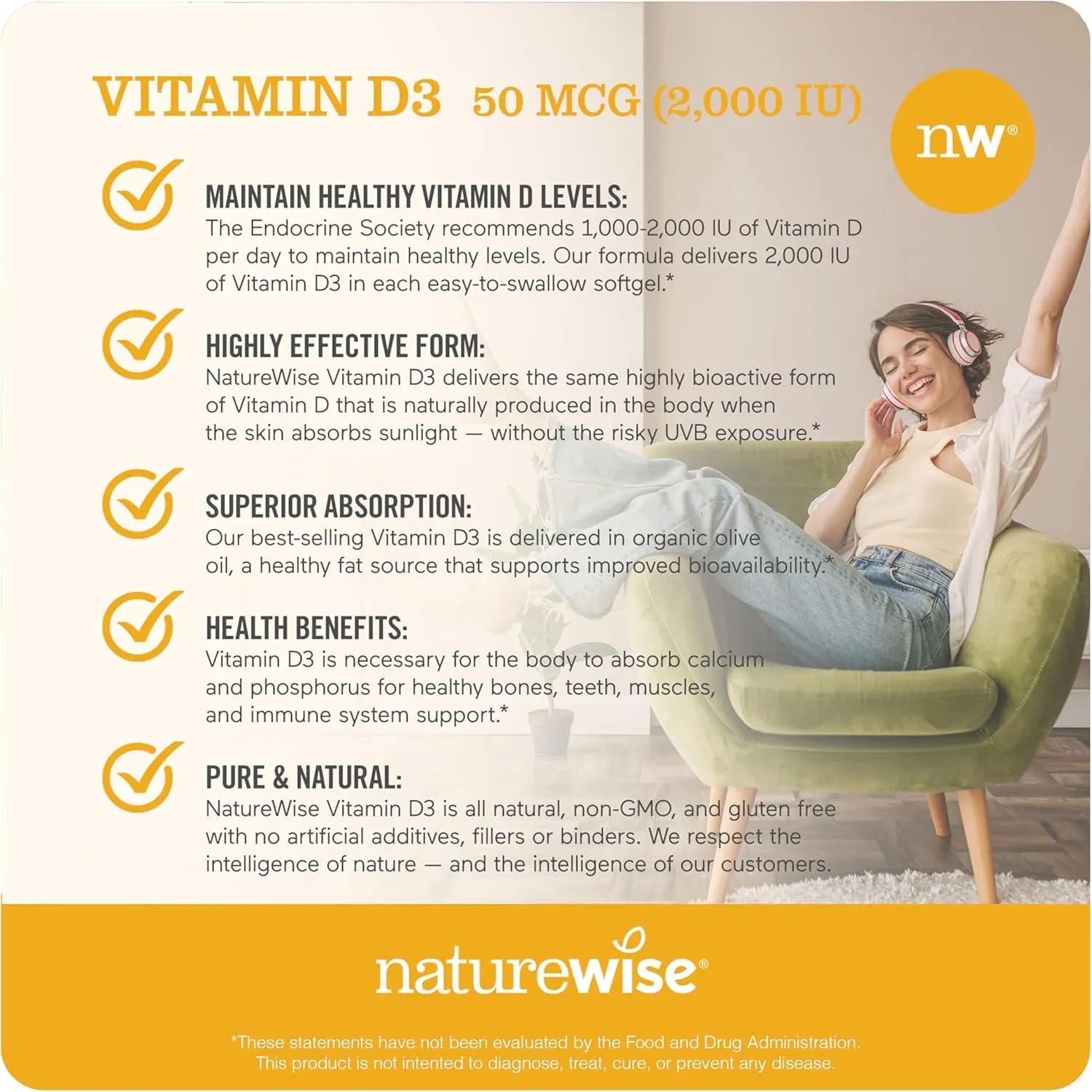 NatureWise Vitamin D3 2000iu (50 mcg) 1-Year Supply for Immune Support, Healthy Muscle Function, and Bone Health - Non-GMO, Gluten Free in Organic Extra Virgin Olive Oil, (Mini Softgel), 360 Count