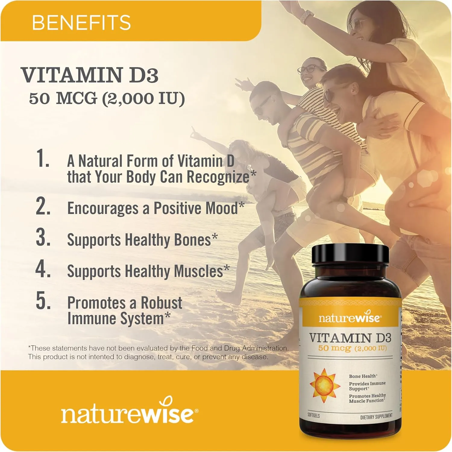 NatureWise Vitamin D3 2000iu (50 mcg) 1-Year Supply for Immune Support, Healthy Muscle Function, and Bone Health - Non-GMO, Gluten Free in Organic Extra Virgin Olive Oil, (Mini Softgel), 360 Count