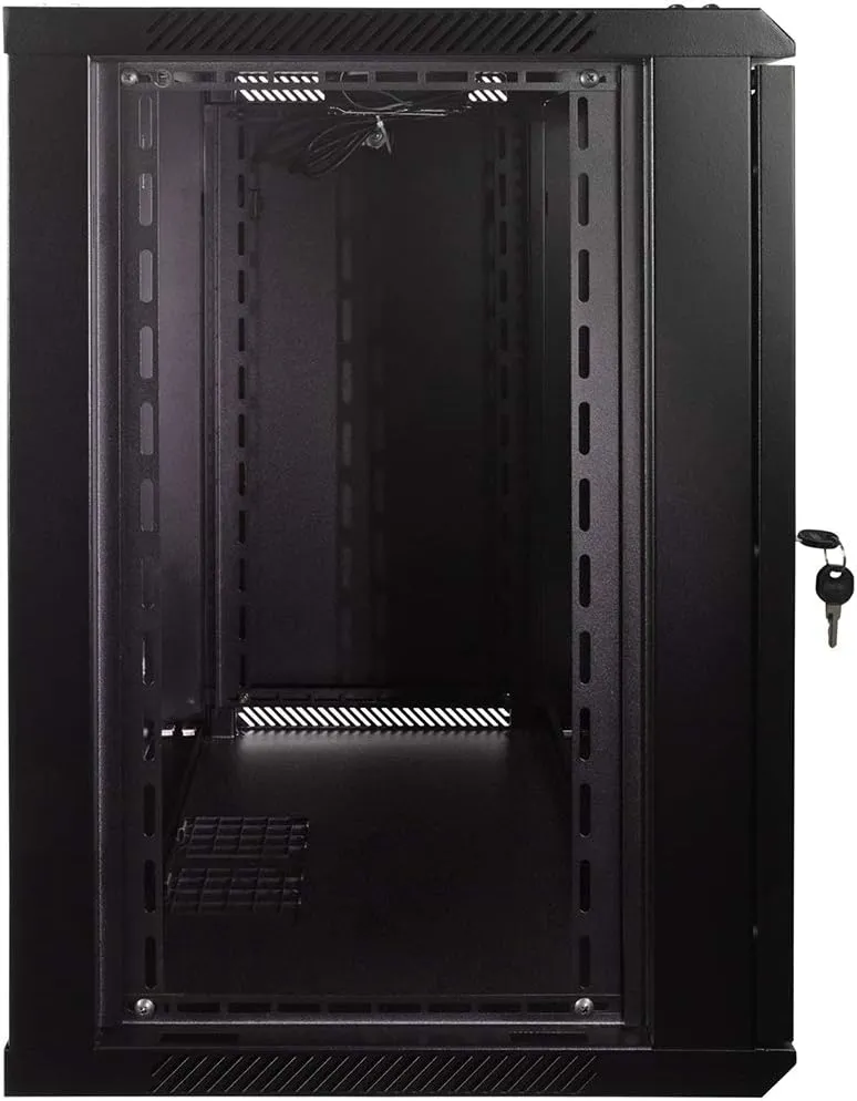 NavePoint 12U Server Rack Enclosure with Glass Door, Cooling Fan, Locks, & Removable Side Panels - 12U Wall Mount Network Cabinet 19 Inch Rack 17.7" Deep (450mm)