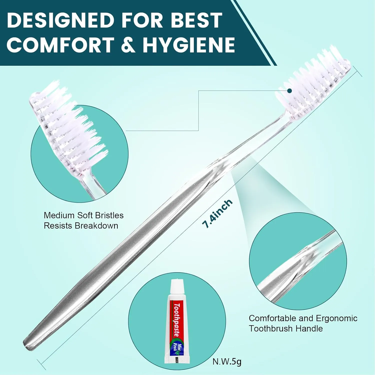 Navona 100 PCS Disposable Toothbrush with Toothpaste Bulk, Travel Toothpaste, Bulk Toothpastes, Individually Wrapped Bulk Toothbrush, Ergonomics Handle,Medium Soft Bristle, Perfect for Travel, Hotel