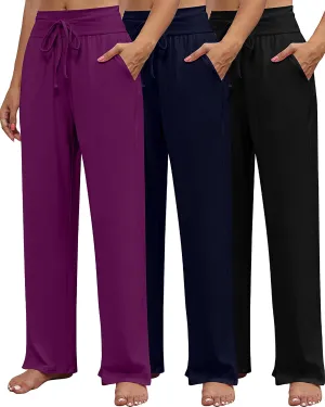 Neer 3 Pack Women's Lounge Pants Wide Leg Yoga Sweatpants with Pockets High Waisted Drawstring Lounge Loose Workout Jogger