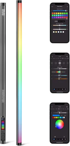 NEEWER TL120C RGB Tube Light, 42W Full Color RGBWW Photography LED Video Light Wand Stick with APP/2.4G/DMX Control, 7 Pixel Effects/18 Scenes, 2500K-10000K CRI97  TLCI98 , 6000mAh Battery