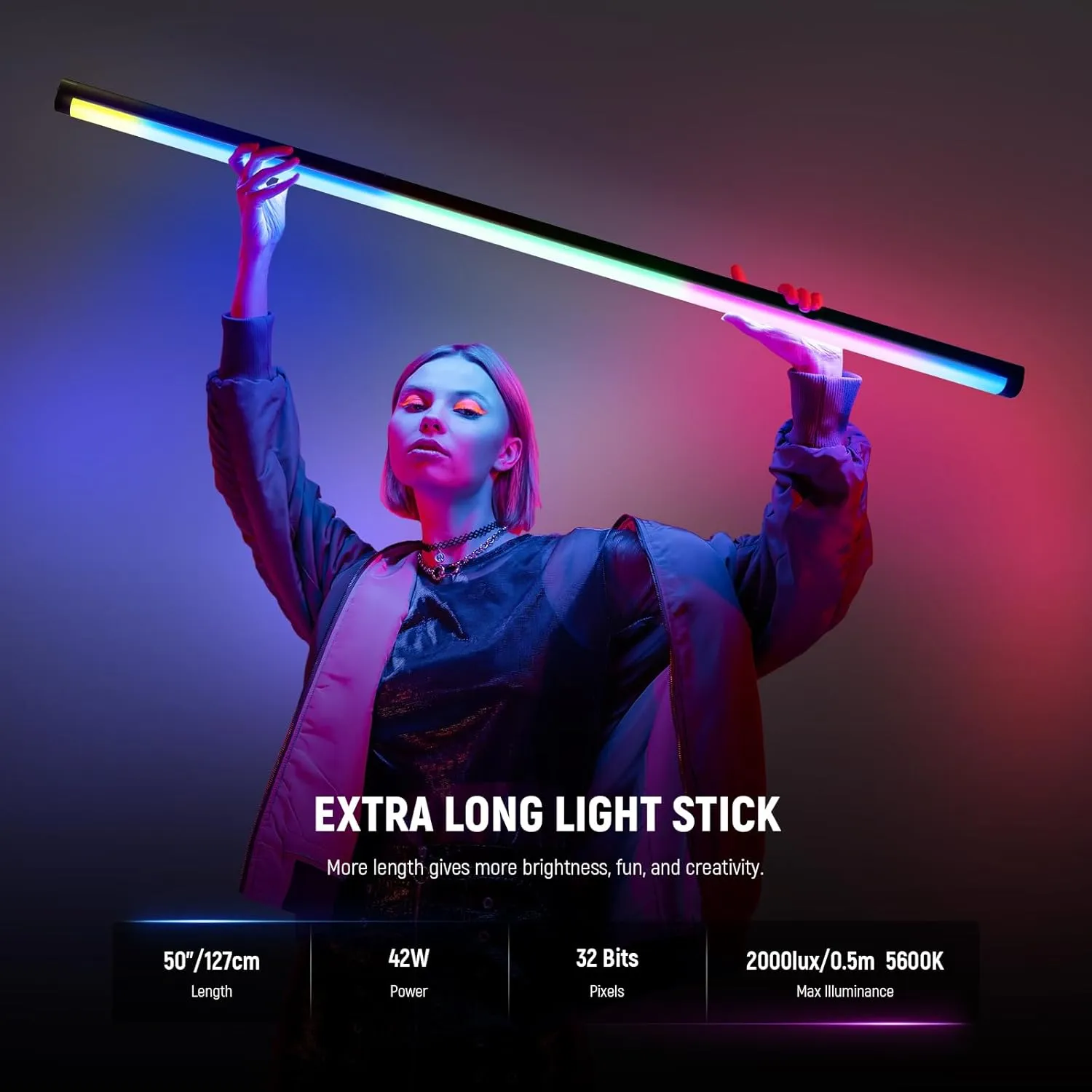 NEEWER TL120C RGB Tube Light, 42W Full Color RGBWW Photography LED Video Light Wand Stick with APP/2.4G/DMX Control, 7 Pixel Effects/18 Scenes, 2500K-10000K CRI97  TLCI98 , 6000mAh Battery