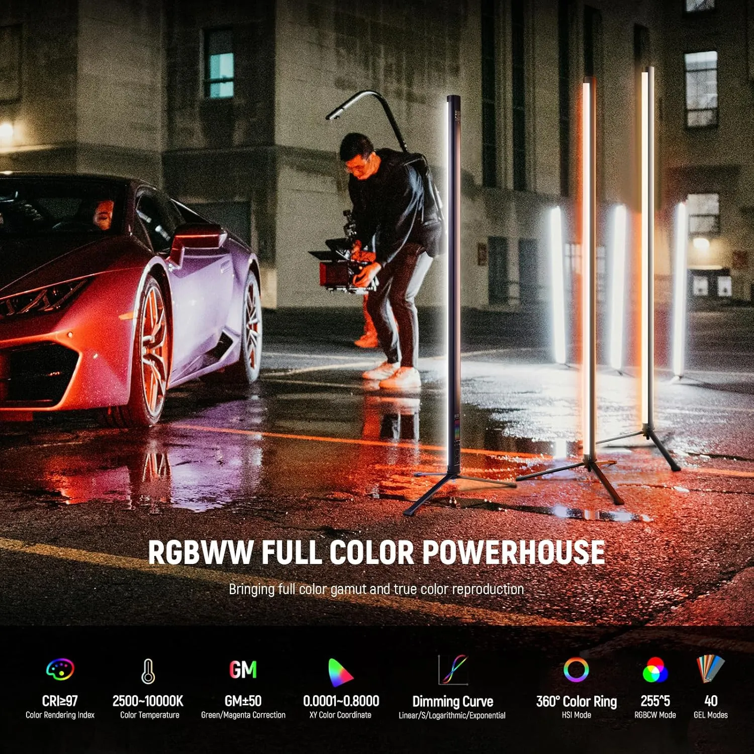 NEEWER TL120C RGB Tube Light, 42W Full Color RGBWW Photography LED Video Light Wand Stick with APP/2.4G/DMX Control, 7 Pixel Effects/18 Scenes, 2500K-10000K CRI97  TLCI98 , 6000mAh Battery