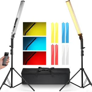 NEEWER Upgraded LED Video Light Stick & 2.4G Remote Kit, 2 Pack Handheld Dimmable 3200K~5600K CRI97  Video Lighting with Stands/Filters/Bag for YouTube Video Recording Photography Gaming, BH20B Silver