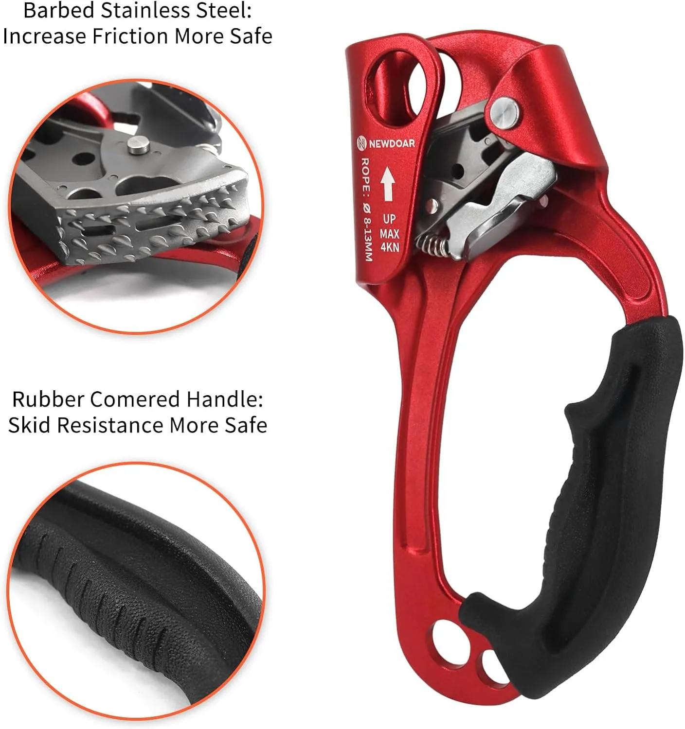 NewDoar UIAA & CE Certified Hand Ascender Rock Climbing Tree Arborist Rappelling Gear Equipment Rope Clamp for 8~13MM Rope