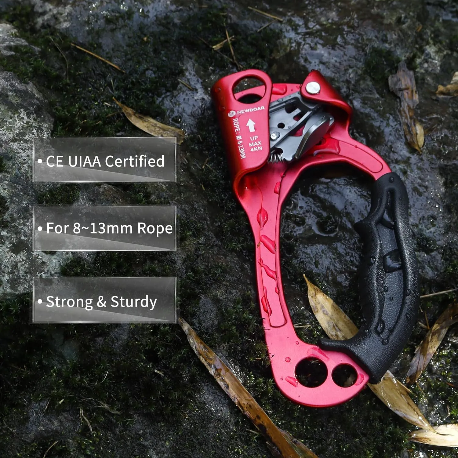 NewDoar UIAA & CE Certified Hand Ascender Rock Climbing Tree Arborist Rappelling Gear Equipment Rope Clamp for 8~13MM Rope