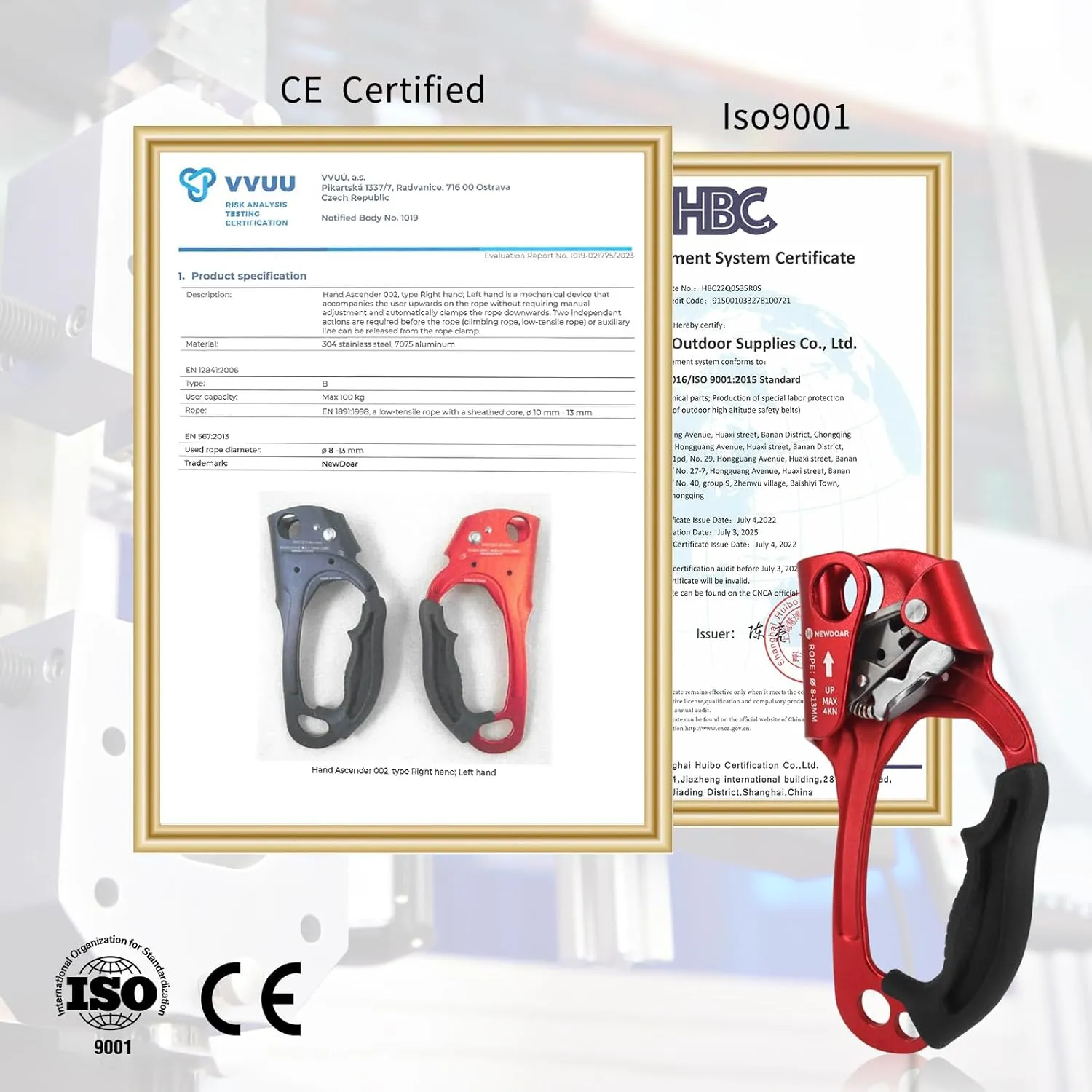 NewDoar UIAA & CE Certified Hand Ascender Rock Climbing Tree Arborist Rappelling Gear Equipment Rope Clamp for 8~13MM Rope