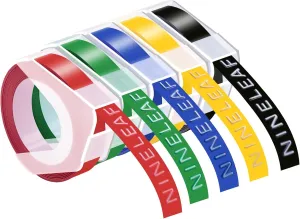 NineLeaf 5 Pack Replacement Embossing Label Tape Compatible for DYMO Embossing Xpress MoTEX Label Maker, 3D 12mm Plastic Labels Self-Adhesive White on Red/Green/Blue/Yellow/Black 1/2 Inch x 9.8 Feet