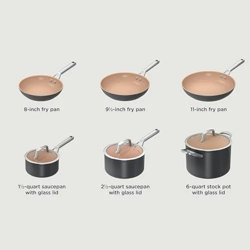 Ninja Pots and Pans Set Non Stick | Extended Life Premium Ceramic Cookware Set | 9-Piece Nonstick | PTFE Free | Oven Safe to 550°F | Induction Compatible | Frying Pan x3 | Cooking Pot x3 | CW99009