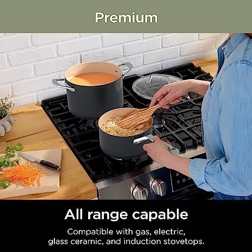 Ninja Pots and Pans Set Non Stick | Extended Life Premium Ceramic Cookware Set | 9-Piece Nonstick | PTFE Free | Oven Safe to 550°F | Induction Compatible | Frying Pan x3 | Cooking Pot x3 | CW99009