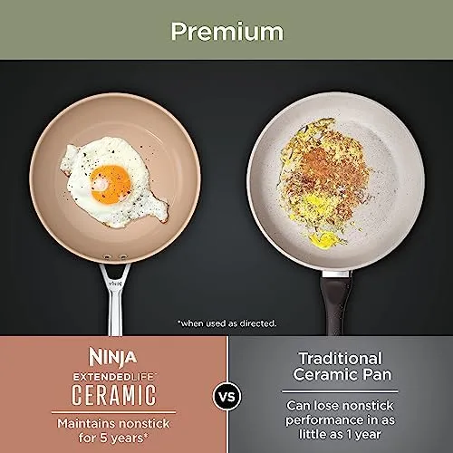 Ninja Pots and Pans Set Non Stick | Extended Life Premium Ceramic Cookware Set | 9-Piece Nonstick | PTFE Free | Oven Safe to 550°F | Induction Compatible | Frying Pan x3 | Cooking Pot x3 | CW99009