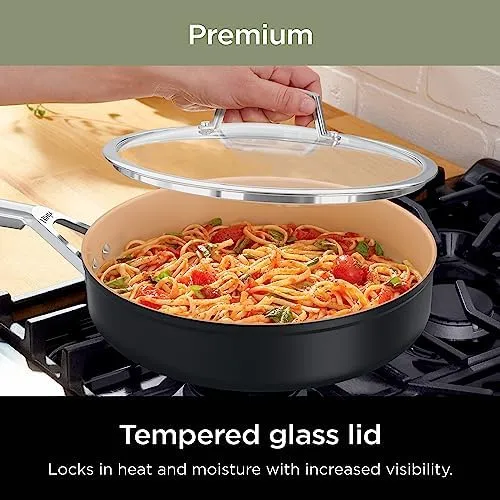 Ninja Pots and Pans Set Non Stick | Extended Life Premium Ceramic Cookware Set | 9-Piece Nonstick | PTFE Free | Oven Safe to 550°F | Induction Compatible | Frying Pan x3 | Cooking Pot x3 | CW99009