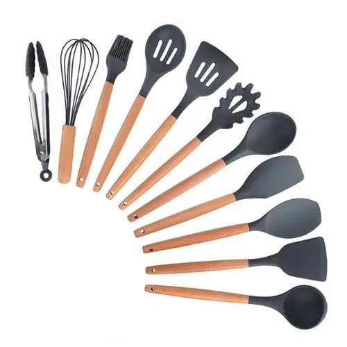 Non-stick Silicone Cooking Utensils Set with Wooden Handle BPA-FREE