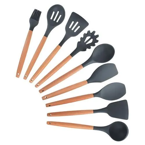 Non-stick Silicone Cooking Utensils Set with Wooden Handle BPA-FREE