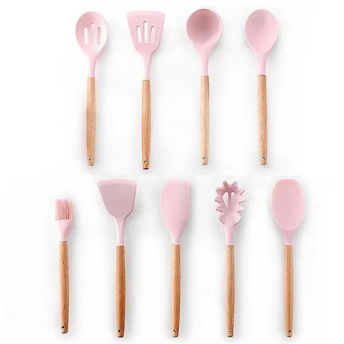 Non-stick Silicone Cooking Utensils Set with Wooden Handle BPA-FREE