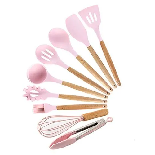 Non-stick Silicone Cooking Utensils Set with Wooden Handle BPA-FREE