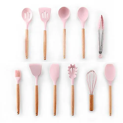 Non-stick Silicone Cooking Utensils Set with Wooden Handle BPA-FREE