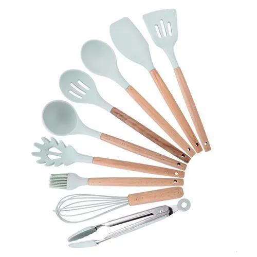 Non-stick Silicone Cooking Utensils Set with Wooden Handle BPA-FREE