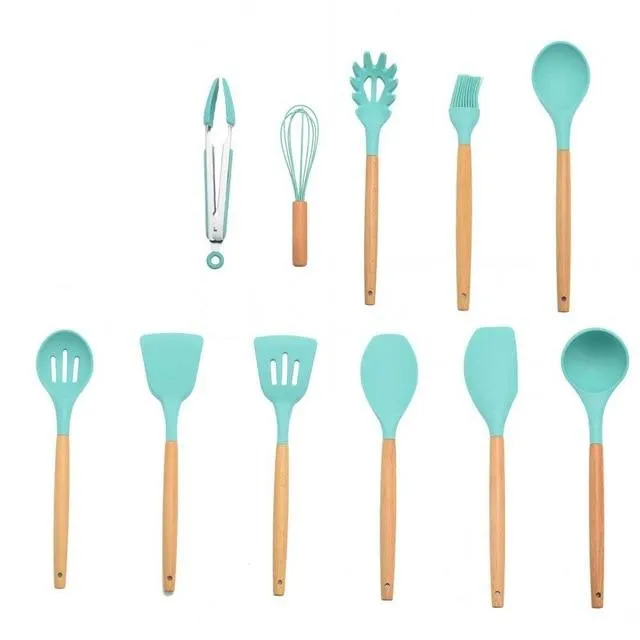 Non-stick Silicone Cooking Utensils Set with Wooden Handle BPA-FREE