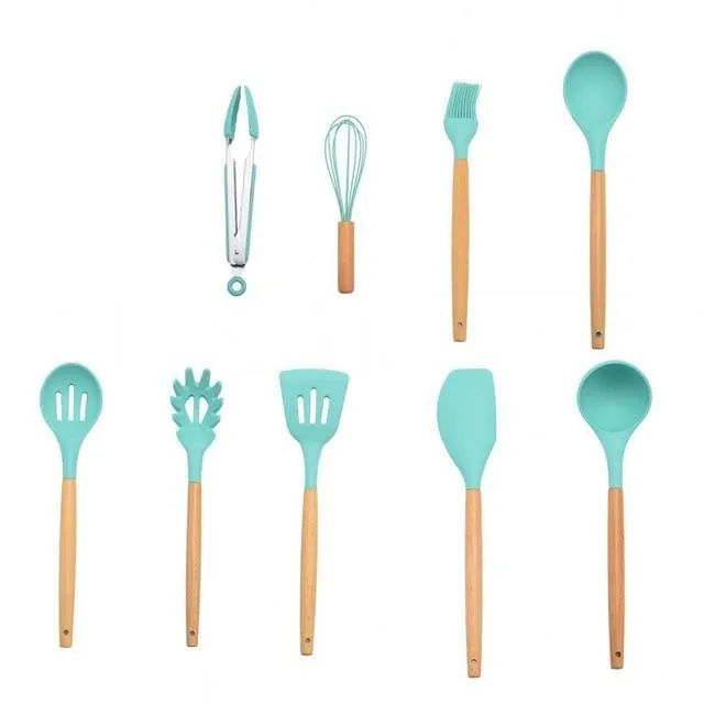 Non-stick Silicone Cooking Utensils Set with Wooden Handle BPA-FREE
