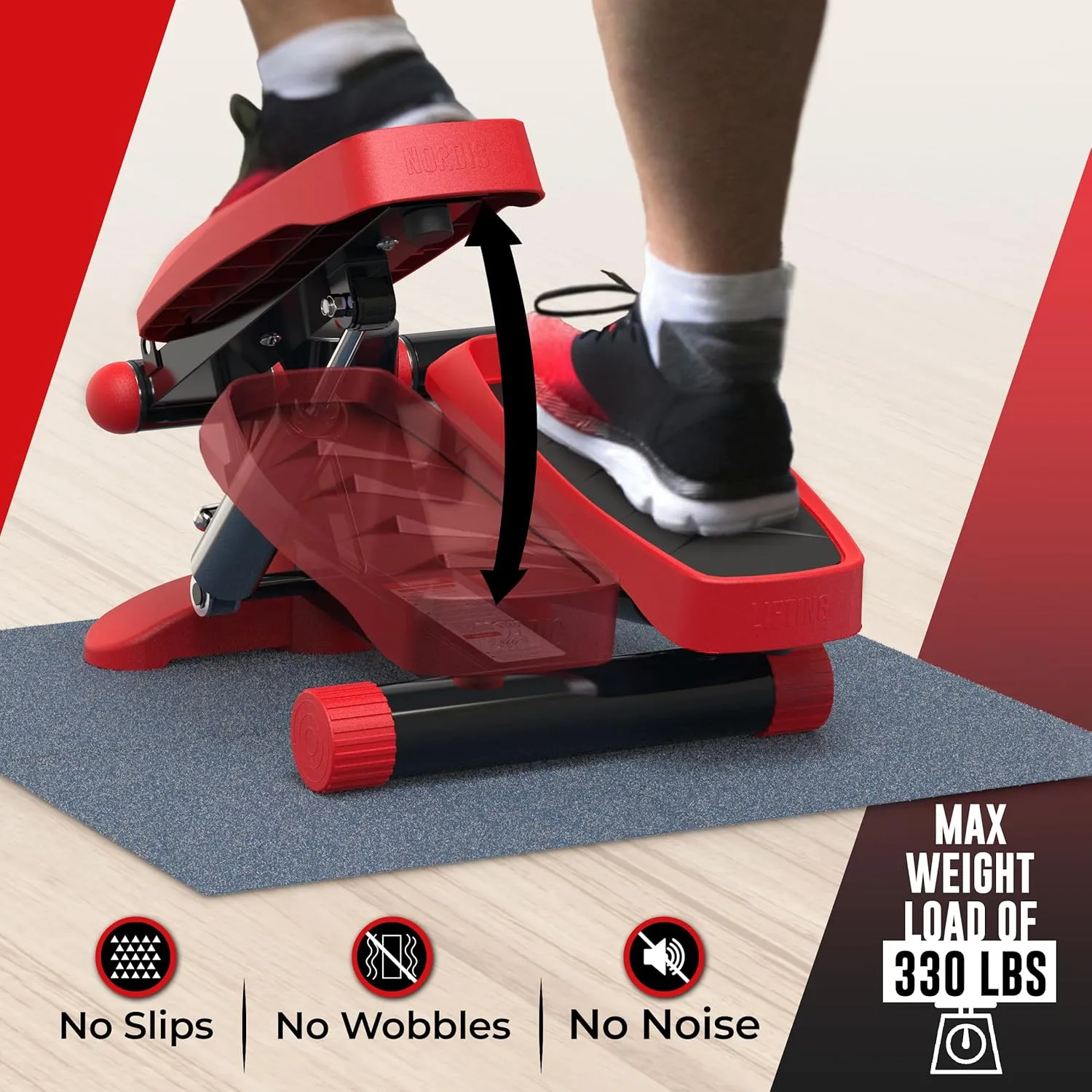 Nordic Lifting Mini Stepper & Stair Climber Machine - w/Resistance Bands Set & Non-Slip Foot Pads - Durable Construction with 330 LBS Weight Capacity - LCD Monitor