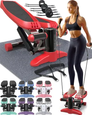 Nordic Lifting Mini Stepper & Stair Climber Machine - w/Resistance Bands Set & Non-Slip Foot Pads - Durable Construction with 330 LBS Weight Capacity - LCD Monitor