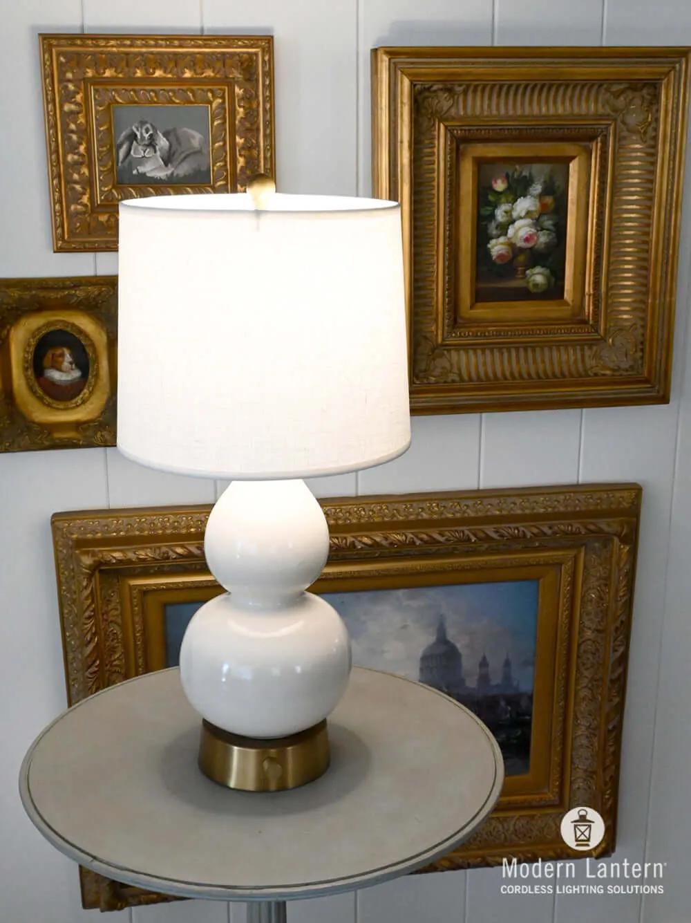 Norma Jean Ivory Ceramic on Brass - Mini Cordless Lamp -  Made in the USA