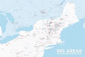Northeast Ski Resorts 24x36 Map Poster (White & Light Blue)