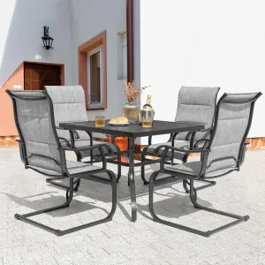 Nuu Garden 5 Piece Outdoor Dining Set, 4 All Weather Outdoor Padded Textilene Patio Chairs and 37" Square Dining Table with 1.57" Umbrella Hole, for Backyard, Patio, Garden, Deck, Light Grey and Black
