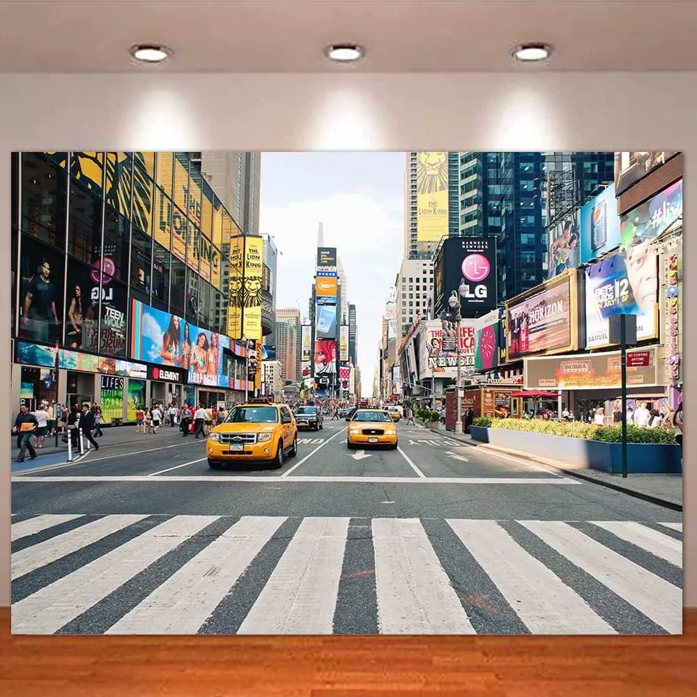 NYC Time Square Buildings Photo Backdrops Taxi New York Fashion Street Party Photography Background Adult Portrait Studio Booth Props Banner 9x6ft