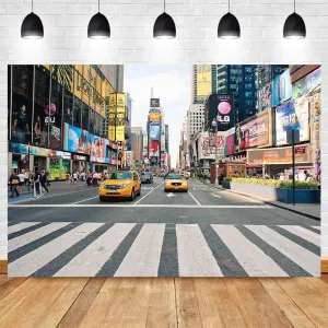 NYC Time Square Buildings Photo Backdrops Taxi New York Fashion Street Party Photography Background Adult Portrait Studio Booth Props Banner 9x6ft