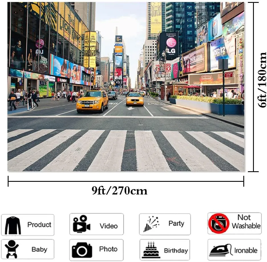 NYC Time Square Buildings Photo Backdrops Taxi New York Fashion Street Party Photography Background Adult Portrait Studio Booth Props Banner 9x6ft