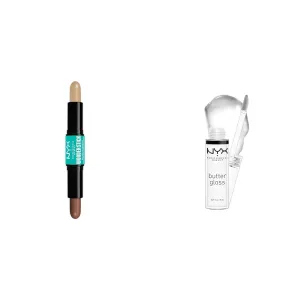 NYX PROFESSIONAL MAKEUP Wonder Stick, Face Shaping & Contouring Stick - Universal Light & Butter Gloss, Non-Sticky Lip Gloss - Sugar Glass (Clear)