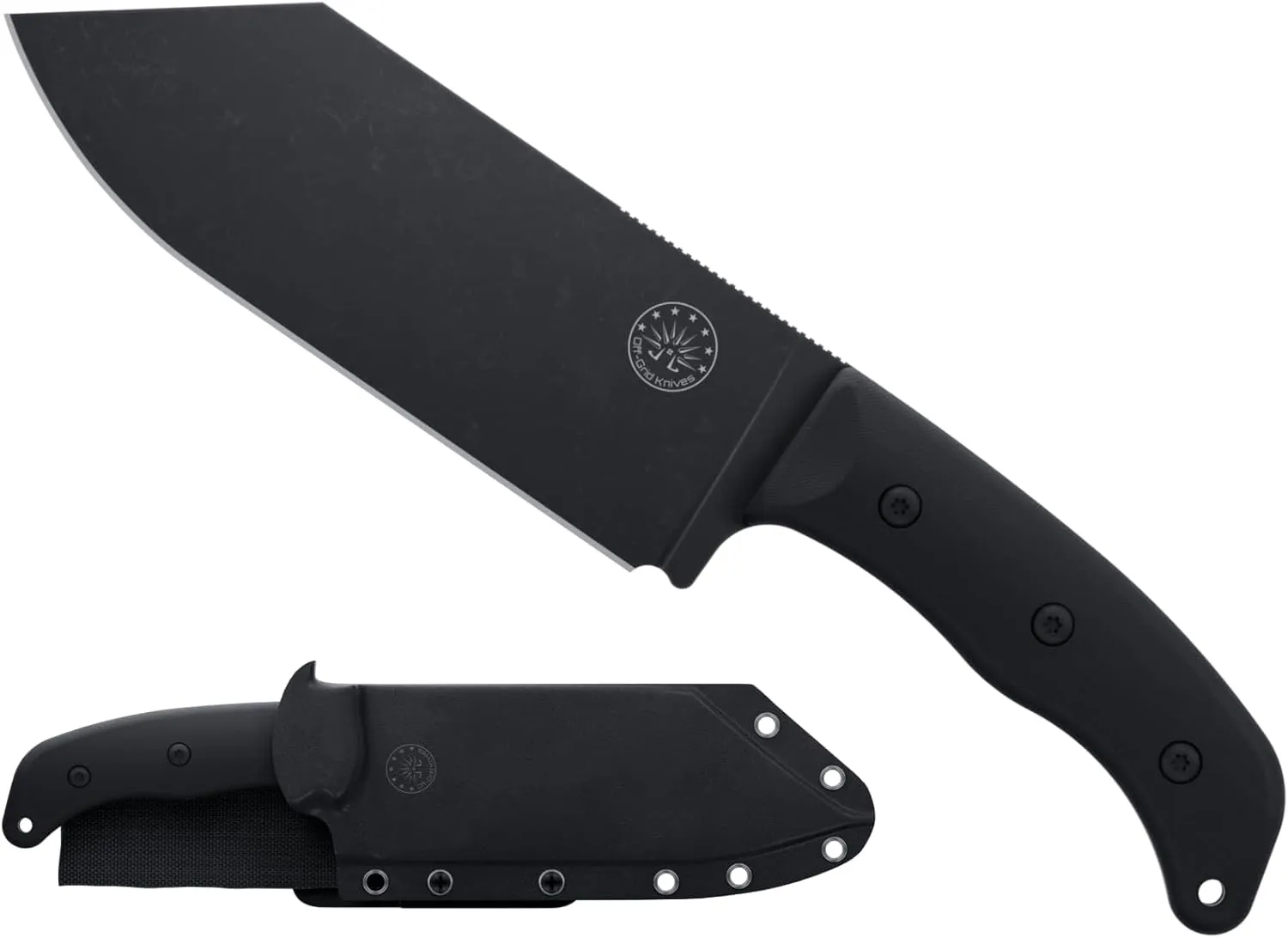 Off-Grid Knives - Grizzly V2 Camp Kitchen Chef Knife with Sandvik 14C28N Stainless Steel, Kydex Sheath and Belt Clip, G10 Scales, BBQ, Camping & Home Kitchen Use (Blackout)