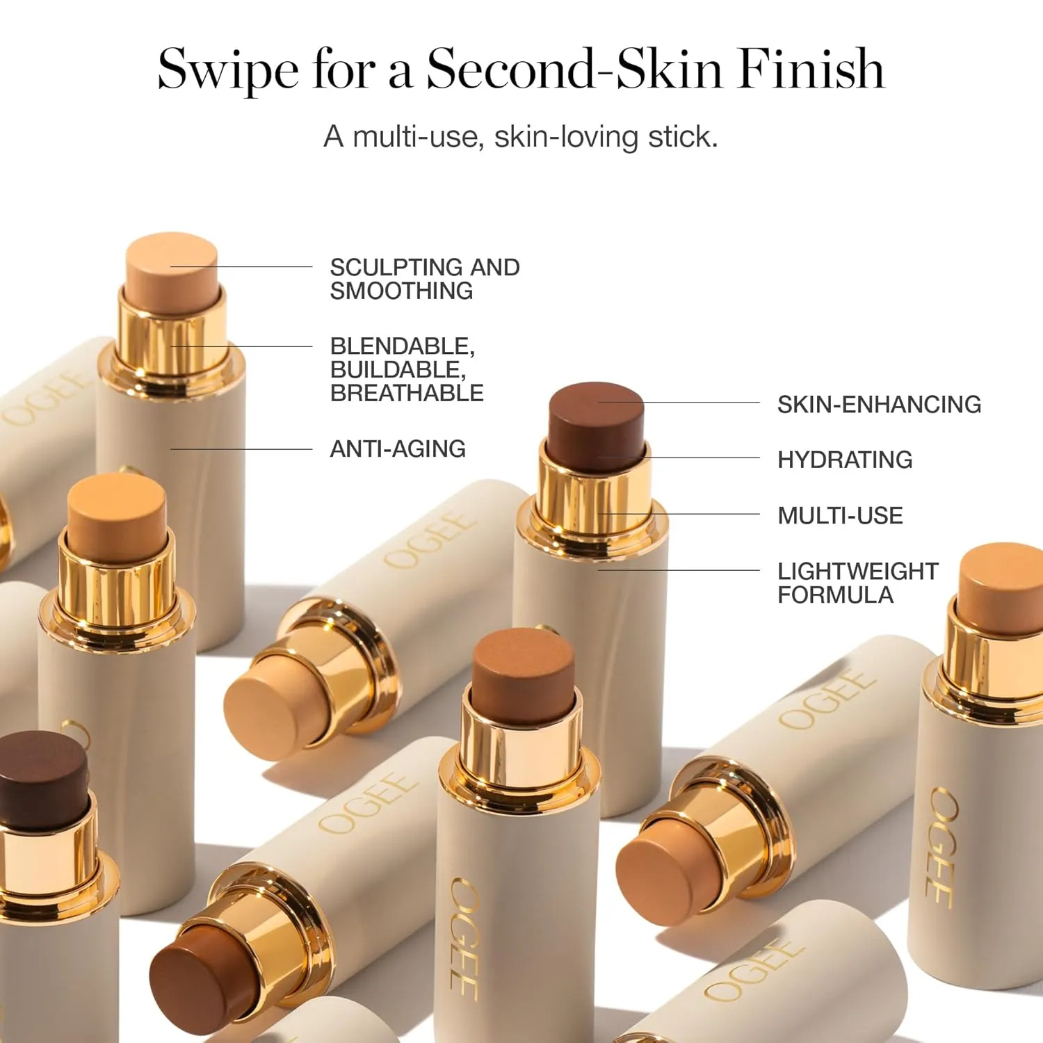 Ogee Sculpted Complexion Foundation Stick (Larch 2.25C - Light Medium, Beige Undertones) Full Coverage Foundation Makeup - Instantly Balance & Even Complexion - 70% Organic Ingredients