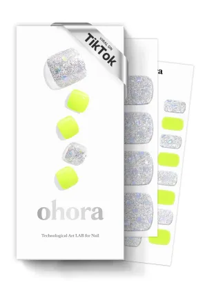 ohora Semi-Cured Gel Pedicure Strips 34pcs(P Neon Light) - Includes 16 Solid Color, 14 Accent Wraps, 2 Prep Pads, Nail File & Wooden Stick