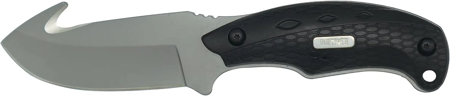 Old Timer 2143OT Gut Hook Copperhead 8.1in S.S. Full Tang Fixed Blade Knife with 3.7in Drop Point and Rubber Handle for Outdoor, Hunting and Camping