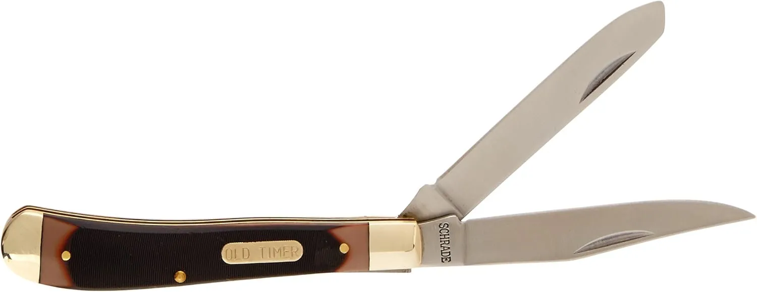 Old Timer 94OT Gunstock Trapper 6.9in S.S. Traditional Folding Knife with 3in Clip Point Blade and Sawcut Handle for Outdoor, Hunting, Camping and EDC