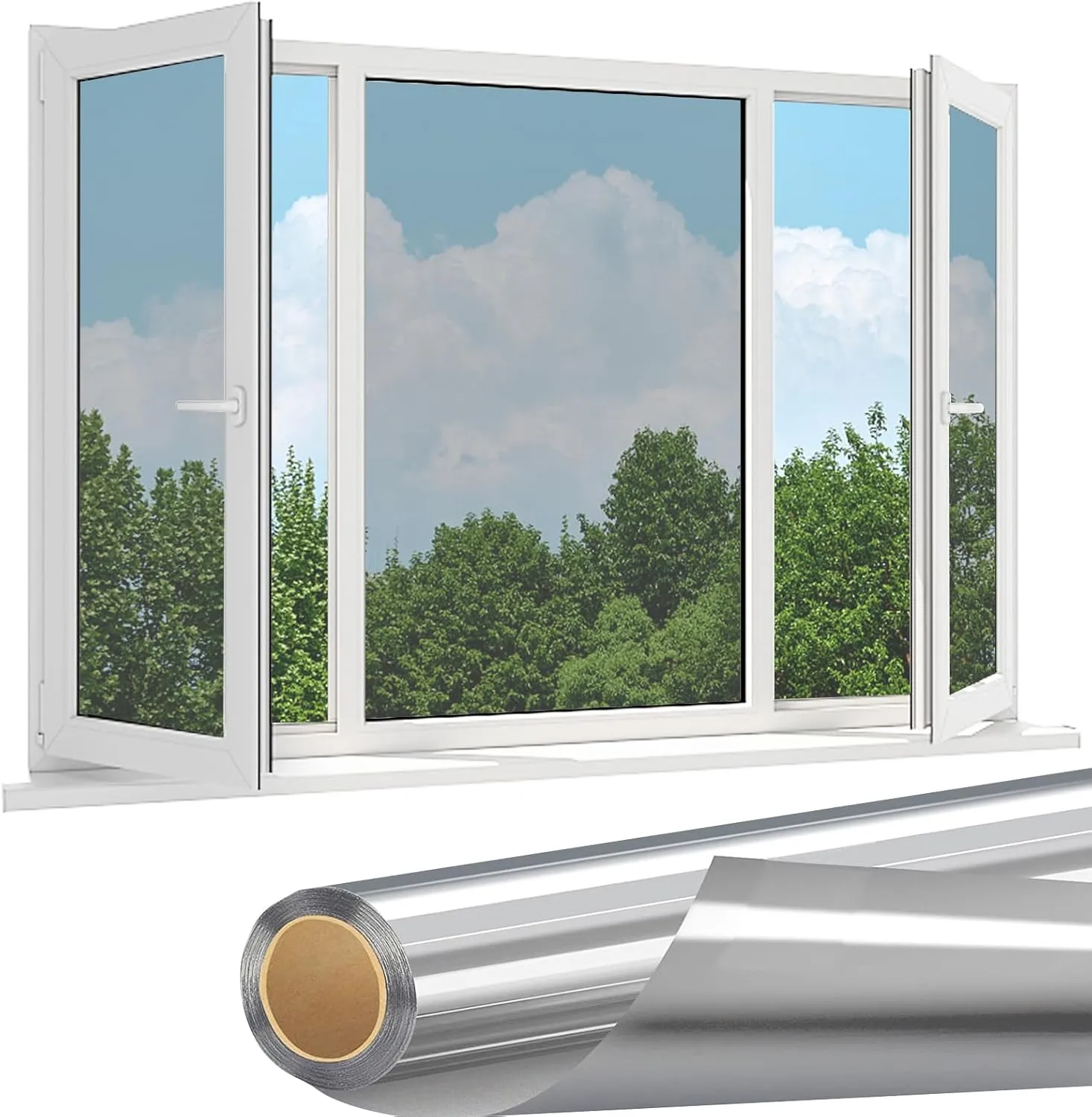 One Way Mirror Reflective Window Tint - Privacy Window Film, Sun Blocking UV and Heat Control, Static Cling 17.5"x157.5"