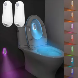 ONXE Toilet Night Light Motion Sensor, 8 Color Changing LED Wall Motion Sensor Light Indoor Bathroom Accessories Decor, Inside Toilet Lights Unique Gadgets for Men Kids Birthday Gifts 2 Pack
