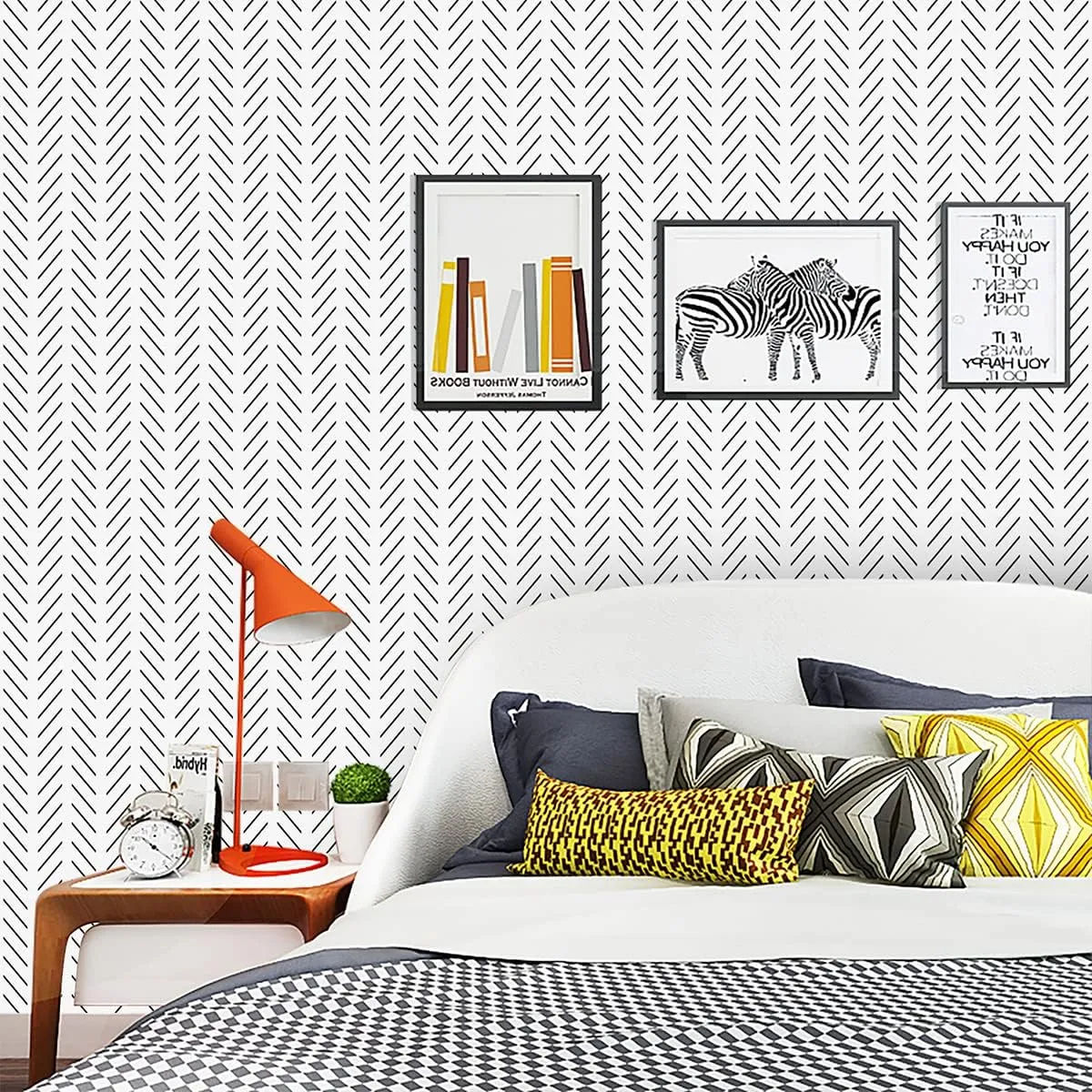 Orainege Black and White Peel and Stick Wallpaper Herringbone Contact Paper for Bathroom 17.7 in x 236.2 in Black Chevron Removable Wall Paper Peel and Stick Modern Geometric Self Adhesive Wallpaper