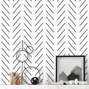 Orainege Black and White Peel and Stick Wallpaper Herringbone Contact Paper for Bathroom 17.7 in x 236.2 in Black Chevron Removable Wall Paper Peel and Stick Modern Geometric Self Adhesive Wallpaper